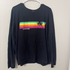 Life is good black rainbow stripped graphic long sleeve shirt